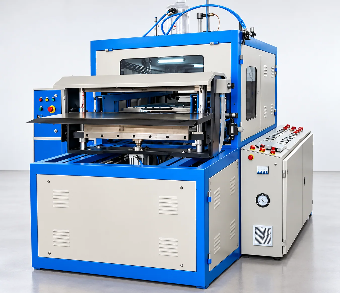 Automatic thermoforming machine with forming station and control cabinet